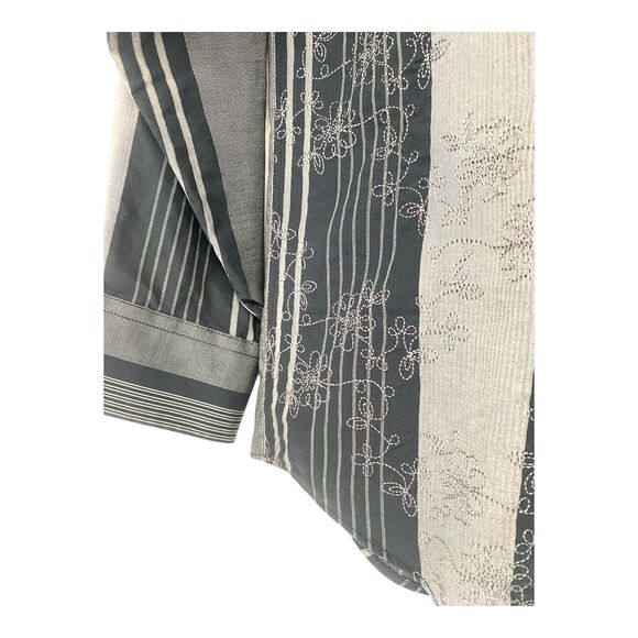 BUGATCHI EMBROIDERED FLORAL STITCH OVER BLACK & GRAY STRIPE SHIRT LONG SL. L - Picture 5 of 10